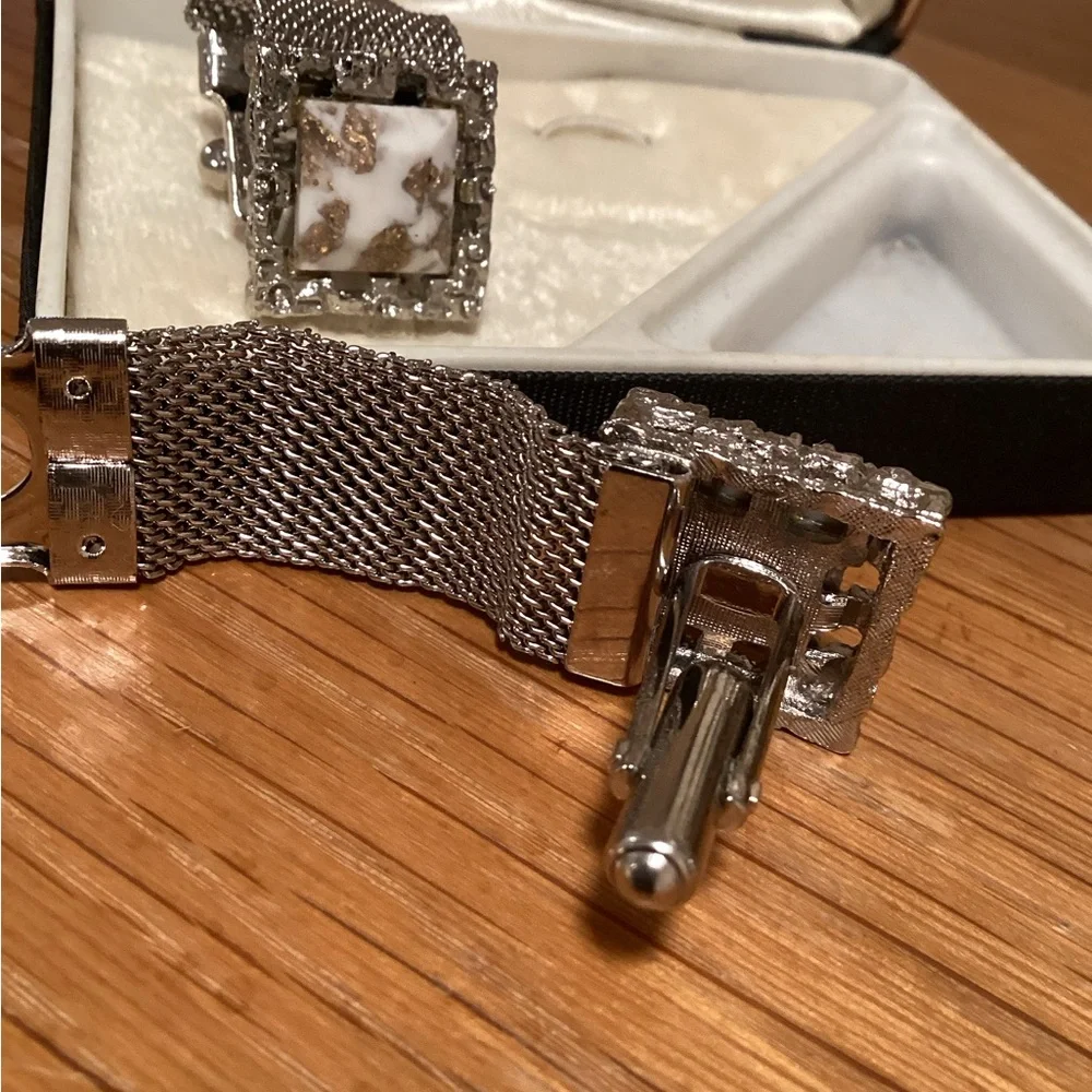 VTG men’s square mesh, Marble Center Stone Cuff Links unique